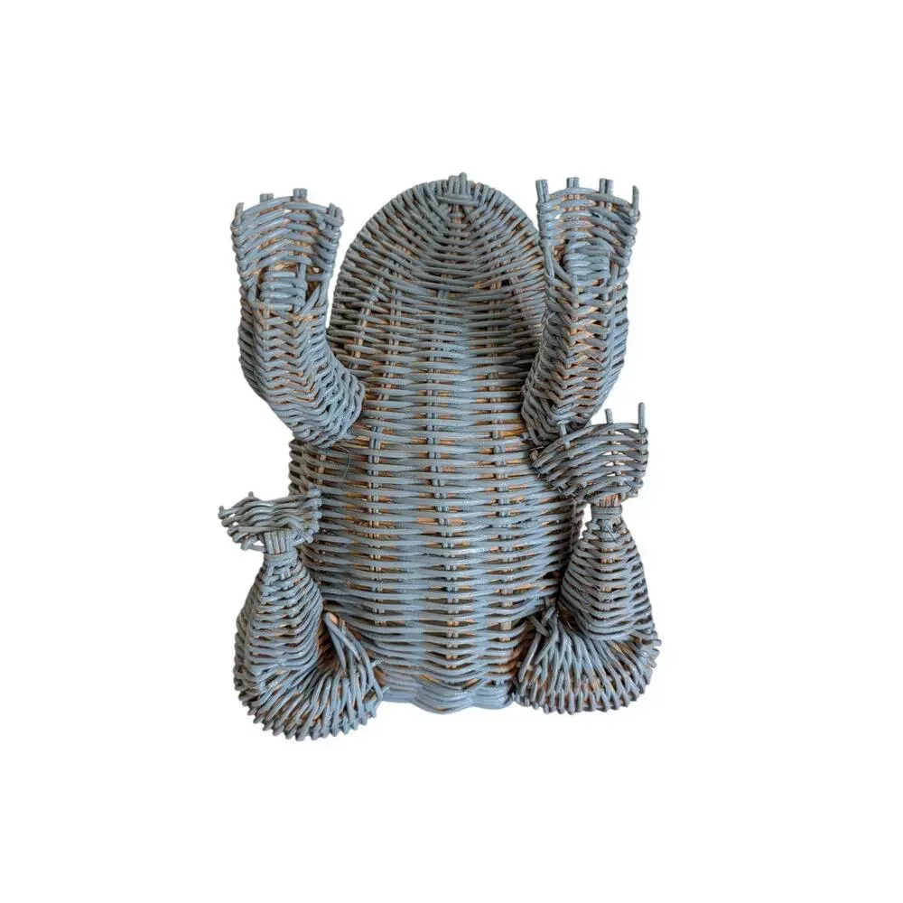 Vintage Wicker Frog Basket Planter with Marble Eyes Blue Cottagecore Farm Small
